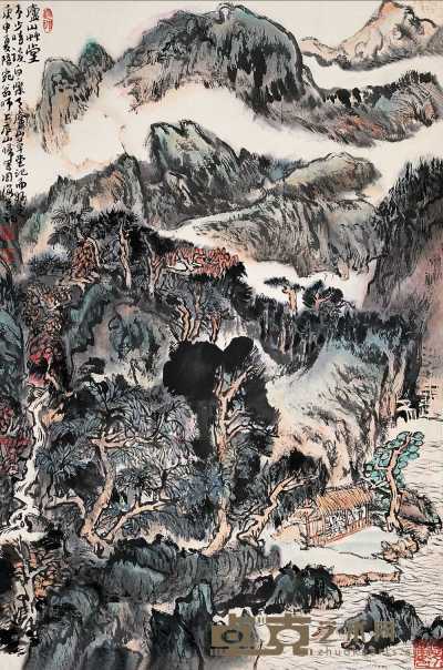 傅周海 庚申(1980年)作 庐山草堂 立轴 69×46.5cm